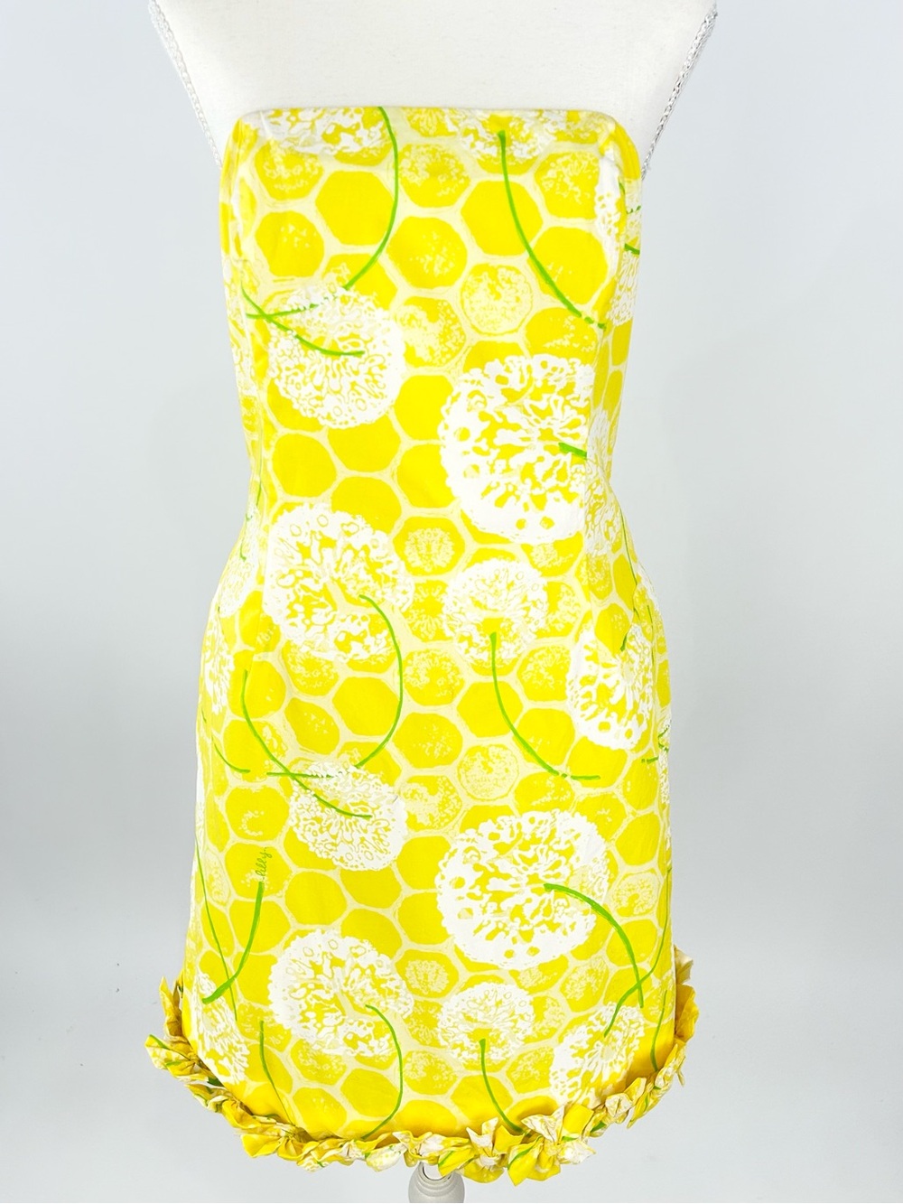 Lilly Pulitzer Olie Dandelion Strapless Bow Hem Cotton Dress Size 8 - Picture 1 of 11